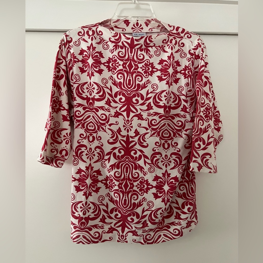 Vintage Vicki Wayne Red White Half Sleeve Pullover Top Size M
